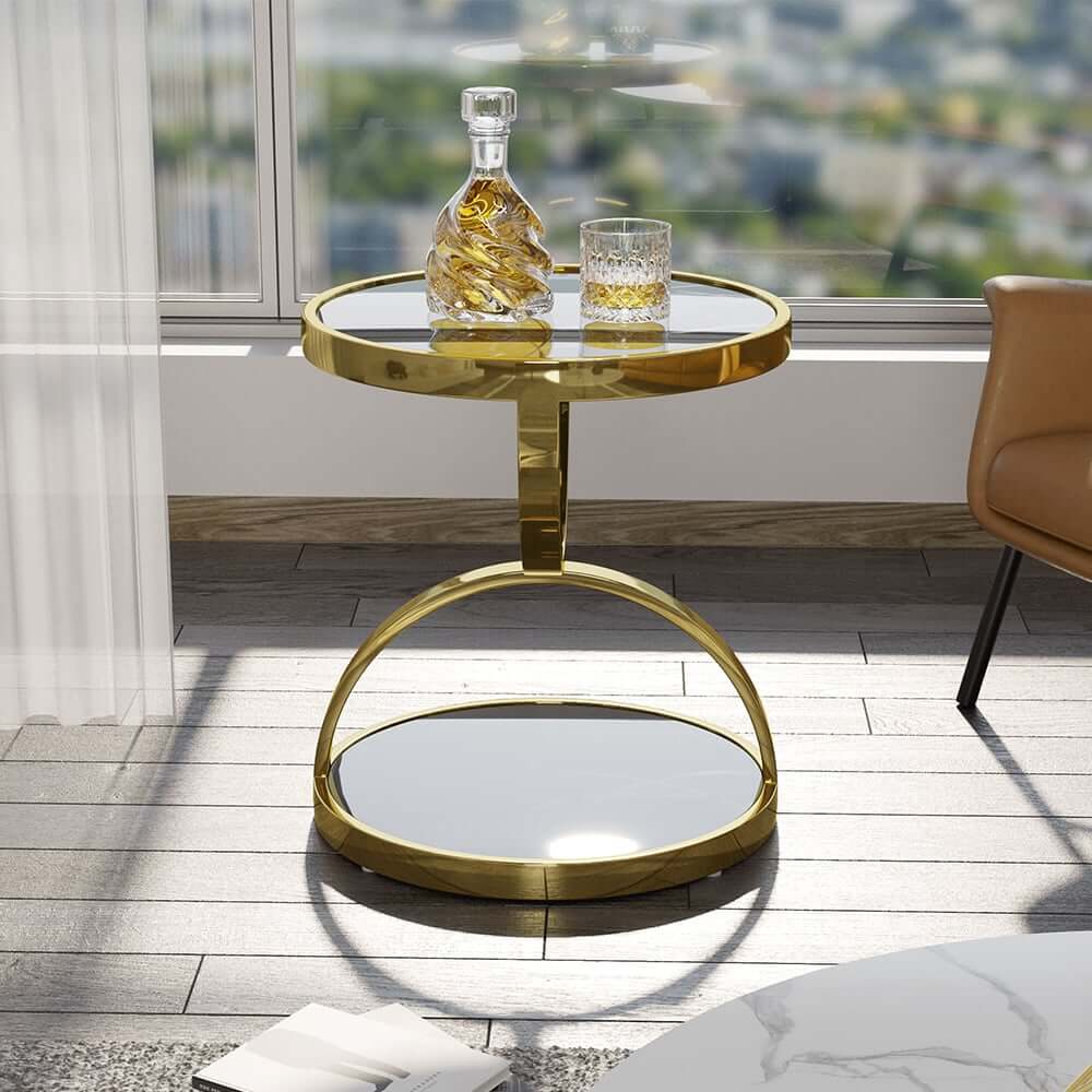 Modern Black Glass Side Table With Stainless Steel Base