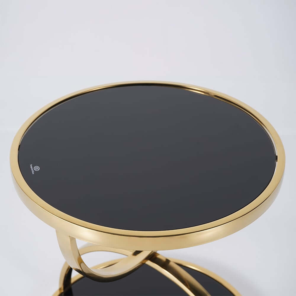 Modern Black Glass Side Table With Stainless Steel Base