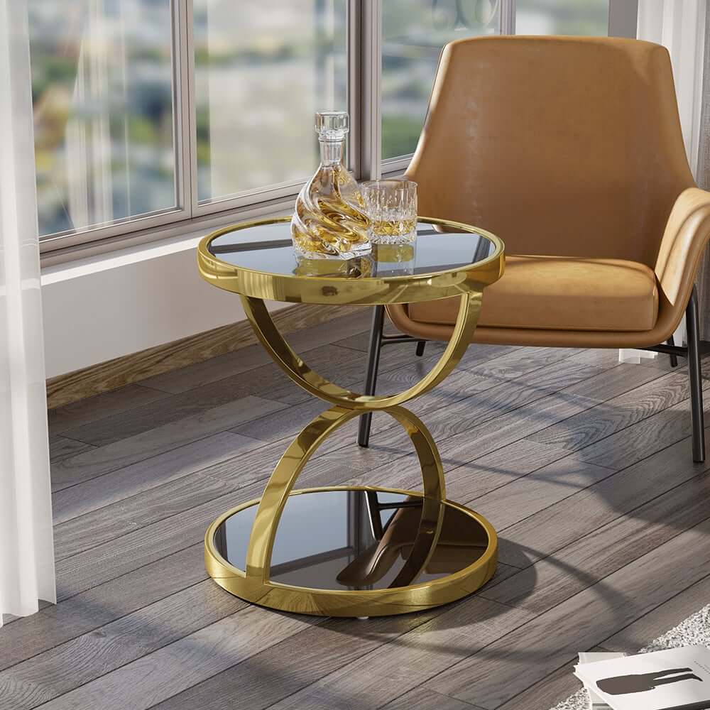 Modern Black Glass Side Table With Stainless Steel Base