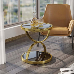 Modern Black Glass Side Table With Stainless Steel Base