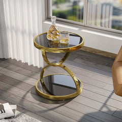 Modern Black Glass Side Table With Stainless Steel Base
