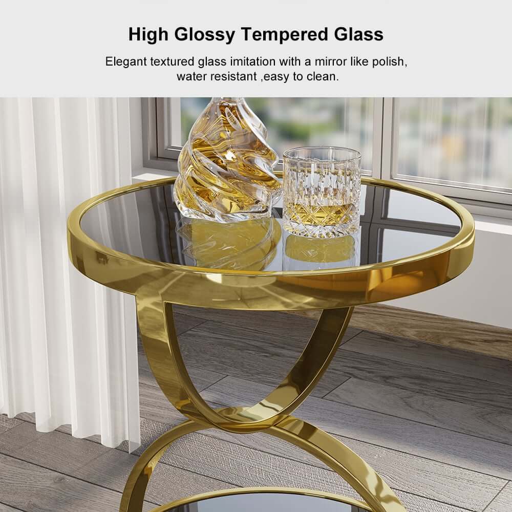 Modern Black Glass Side Table With Stainless Steel Base