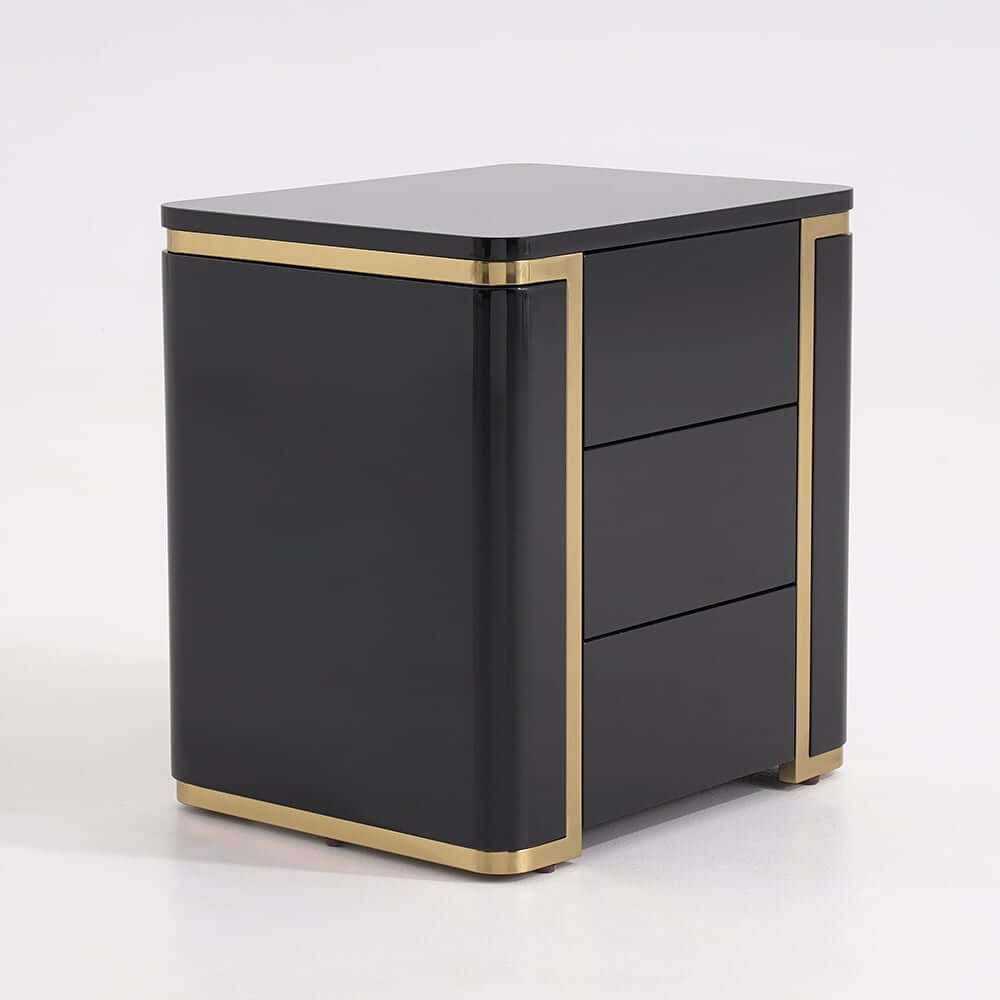 Modern Black & Gold 3-Drawer Nightstand - Engineered Wood
