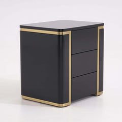 Modern Black & Gold 3-Drawer Nightstand - Engineered Wood