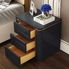 Modern Black & Gold 3-Drawer Nightstand - Engineered Wood
