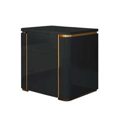 Modern Black & Gold 3-Drawer Nightstand - Engineered Wood