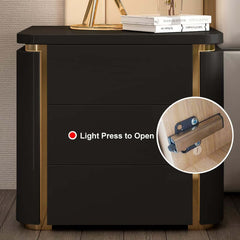 Modern Black & Gold 3-Drawer Nightstand - Engineered Wood