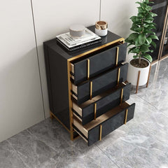 Modern Black & Gold 4-Drawer Pine Wood Storage Cabinet