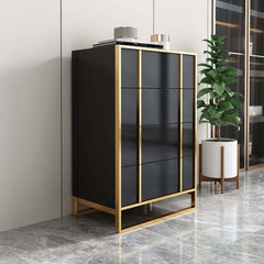 Modern Black & Gold 4-Drawer Pine Wood Storage Cabinet