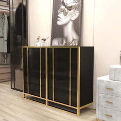 Modern Black & Gold 4-Drawer Pine Wood Storage Cabinet