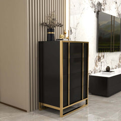 Modern Black & Gold 4-Drawer Pine Wood Storage Cabinet