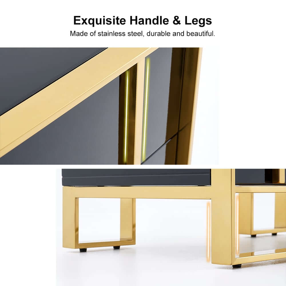 Modern Black & Gold 4-Drawer Pine Wood Storage Cabinet