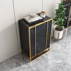 Modern Black & Gold 4-Drawer Pine Wood Storage Cabinet