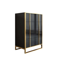 Modern Black & Gold 4-Drawer Pine Wood Storage Cabinet