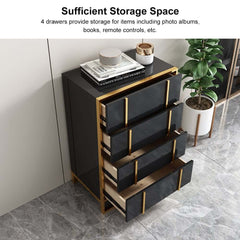 Modern Black & Gold 4-Drawer Pine Wood Storage Cabinet