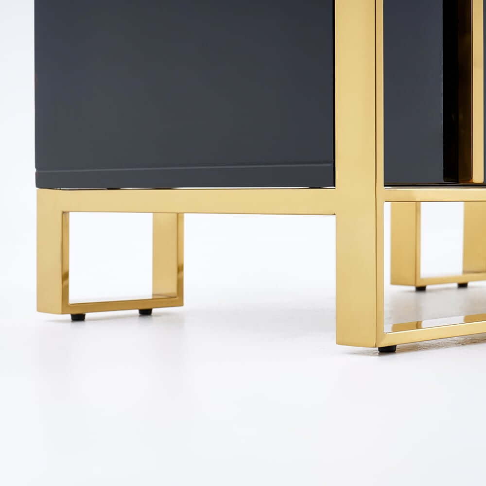 Modern Black & Gold 4-Drawer Pine Wood Storage Cabinet