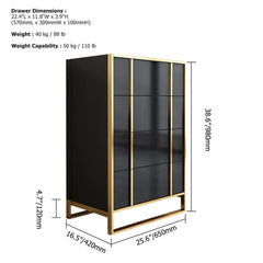 Modern Black & Gold 4-Drawer Pine Wood Storage Cabinet Dimensions