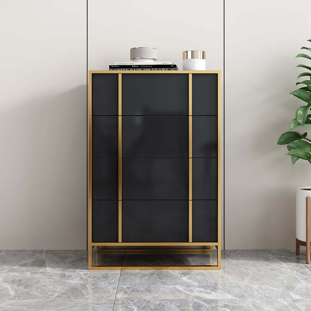 Modern Black & Gold 4-Drawer Pine Wood Storage Cabinet Main Product Image
