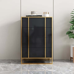 Modern Black & Gold 4-Drawer Pine Wood Storage Cabinet Main Product Image