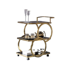 Modern Black & Gold Bar Cart with Tempered Glass Shelves
