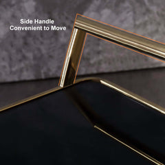 Modern Black & Gold Bar Cart with Tempered Glass Shelves