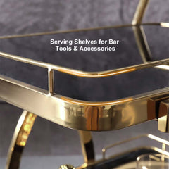 Modern Black & Gold Bar Cart with Tempered Glass Shelves