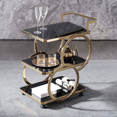 Modern Black & Gold Bar Cart with Tempered Glass Shelves Main Product Image