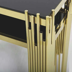 Modern Black & Gold Faux Marble Console Table with Shelves