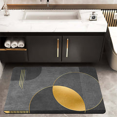 Modern Black & Gold Geometric Bath Rug Set in Rubber