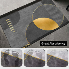 Modern Black & Gold Geometric Bath Rug Set in Rubber