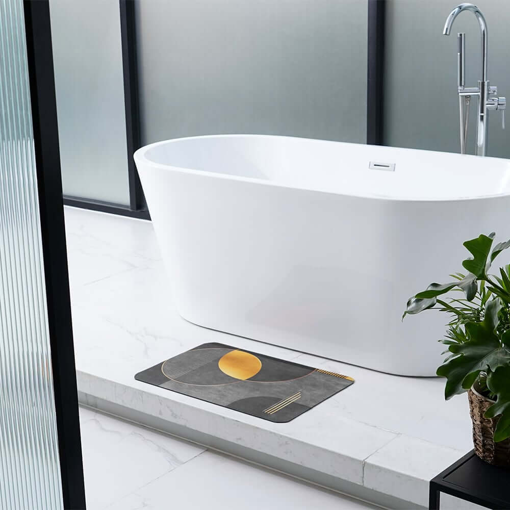 Modern Black & Gold Geometric Bath Rug Set in Rubber