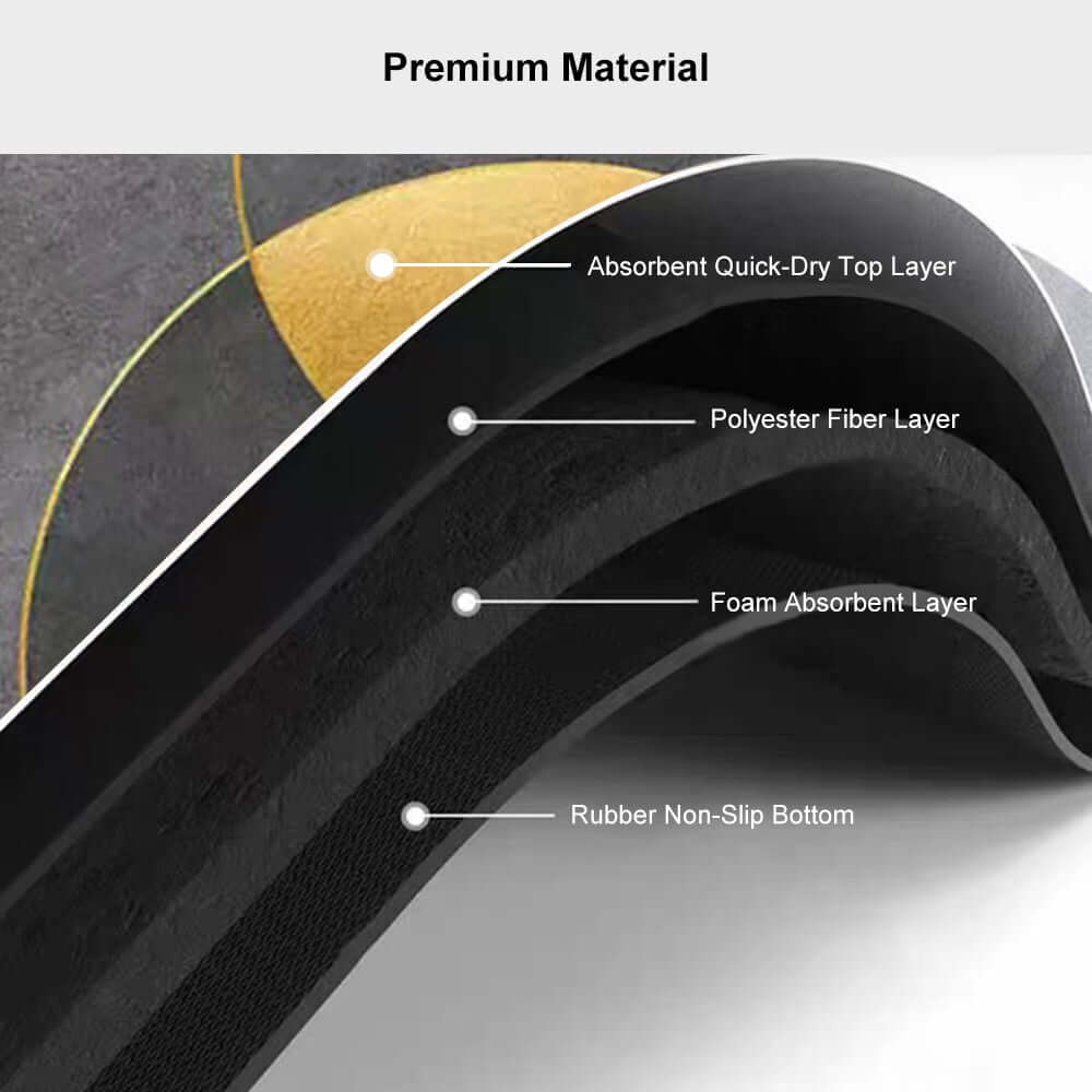 Modern Black & Gold Geometric Bath Rug Set in Rubber