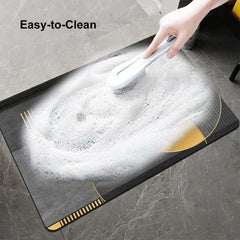 Modern Black & Gold Geometric Bath Rug Set in Rubber