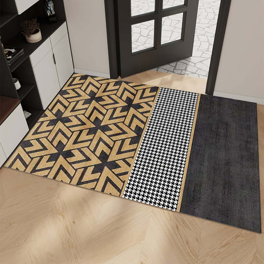Modern Black & Gold Geometric Door Mat Set in Polyester Main Product Image
