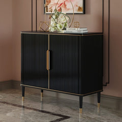 Modern Black & Gold MDF Cabinet With Stainless Steel Doors