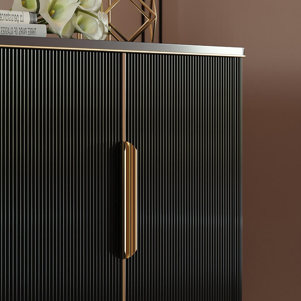 Modern Black & Gold MDF Cabinet With Stainless Steel Doors