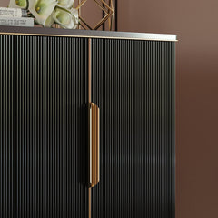 Modern Black & Gold MDF Cabinet With Stainless Steel Doors