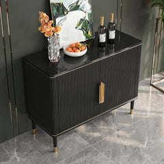 Modern Black & Gold MDF Cabinet With Stainless Steel Doors