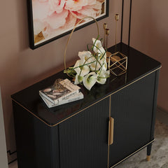 Modern Black & Gold MDF Cabinet With Stainless Steel Doors