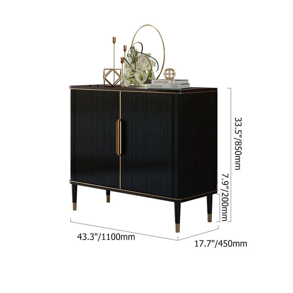 Modern Black & Gold MDF Cabinet With Stainless Steel Doors