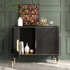 Modern Black & Gold MDF Cabinet With Stainless Steel Doors