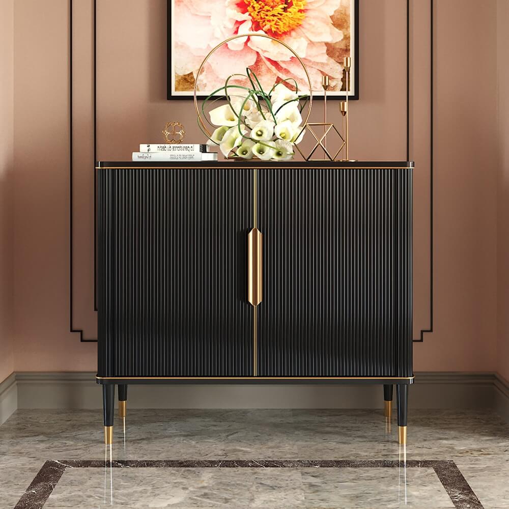 Modern Black & Gold MDF Cabinet With Stainless Steel Doors Main Product Image