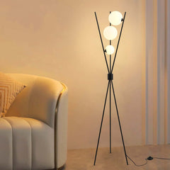 Modern Black Iron Tripod Floor Lamp with White Glass Shade