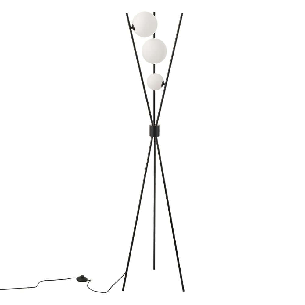Modern Black Iron Tripod Floor Lamp with White Glass Shade