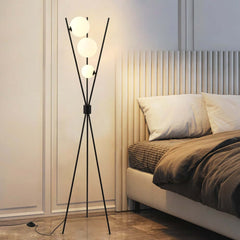 Modern Black Iron Tripod Floor Lamp with White Glass Shade
