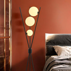Modern Black Iron Tripod Floor Lamp with White Glass Shade