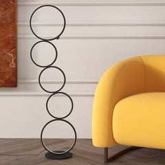 Modern Black LED Floor Lamp with White Silica Shade - 5-Light Design