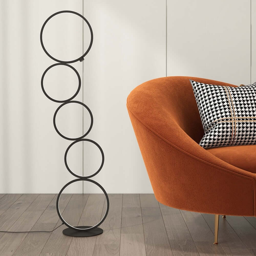 Modern Black LED Floor Lamp with White Silica Shade - 5-Light Design