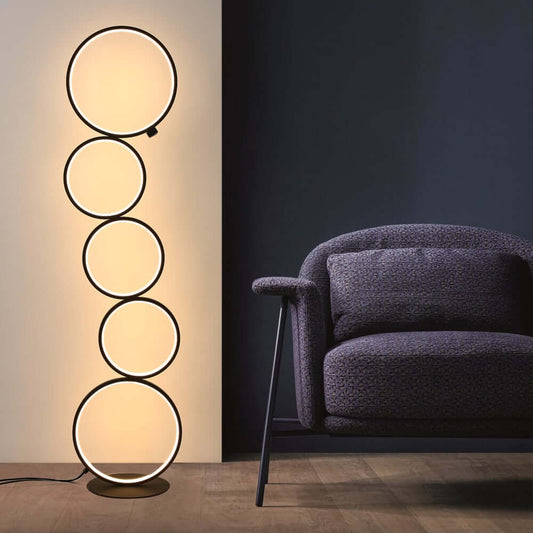 Modern Black LED Floor Lamp with White Silica Shade - 5-Light Design Main Product Image