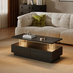 Modern Black MDF Coffee Table Set With Storage Drawers
